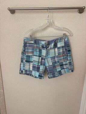 L.L. Bean Plaid Women’s Shorts - Casual Patchwork Print in a blue/teal/green.